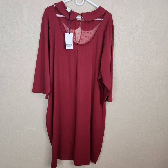 Unique Vintage Red Wiggle Dress with Mesh Collar Detail Size 5X/26 NWT (4773) - Picture 3 of 7